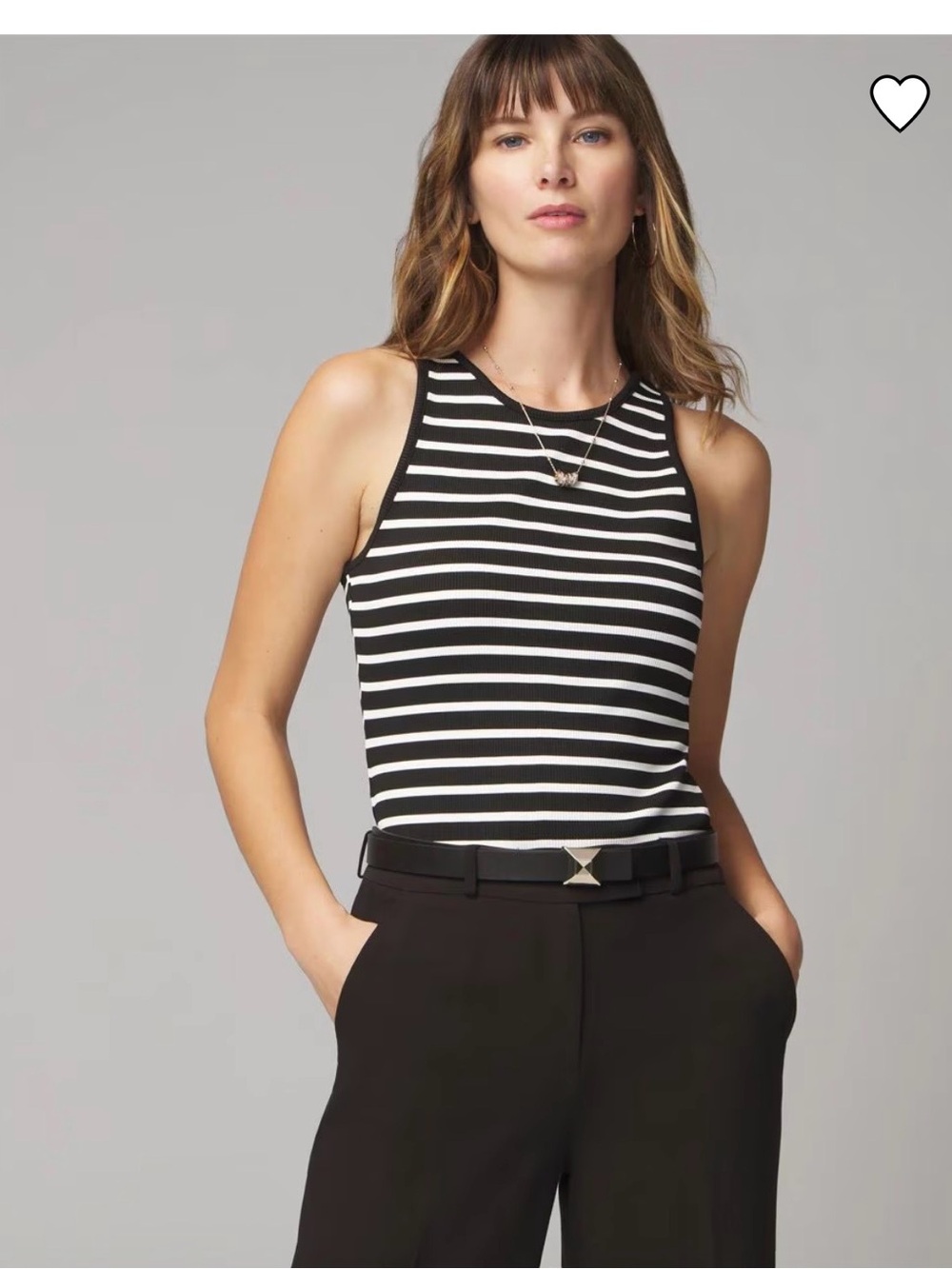 White House Black Market Black and White Striped Ribbed Tank